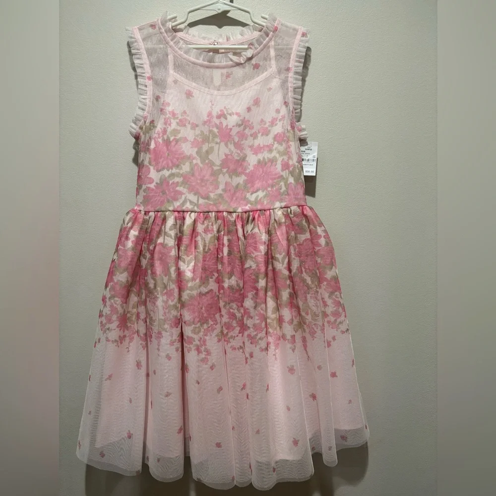 Zenzi Sleeveless Floral Tulle Dress Blush Pink Girls Large 10-12 Easter Spring - Picture 1 of 11